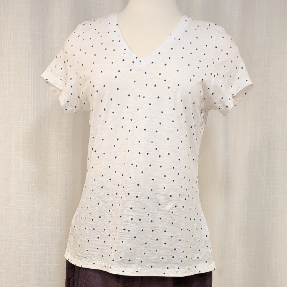 White Star Print V-Neck Women's Top - Picture 7 of 10